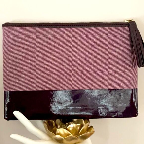 KATE SPADE NWT LARGE TASSEL POUCH BAG ASH ST LOGO DEEP PLUM - Picture 3 of 6